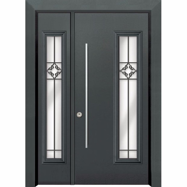 High-grade Double Metal Front Door Nepal with Tempered Glass Side lights