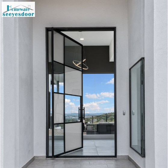 Modern Aluminum Alloy Tempered Glass Pivot Entry Door