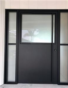 Insulated black frame laminated glass pivot entry door for home