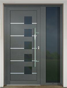 Contemporary thermal break aluminum front entry door with glass sidelight