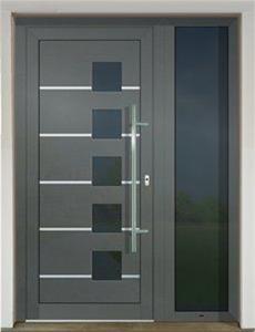 Contemporary thermal break aluminum front entry door with glass sidelight