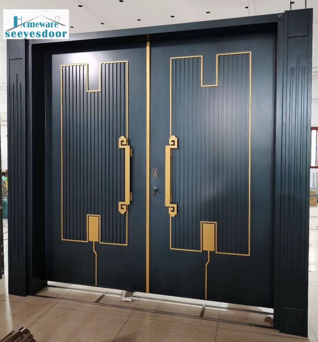 Modern Aluminum Glass Front Double Door With Steel Frame